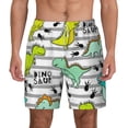 thumbnail image 1 of Kdxio Funny Dinosaurs On Stripes Print Men'S Swim Trunks With Compression Liner 7 Inch Inseam Quick Dry Swim Shorts, 1 of 7