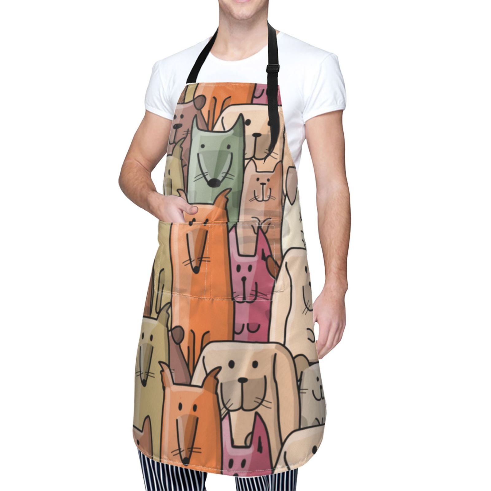 Kdxio Funny Dogs Family Apron with Pockets Adjustable Kitchen Aprons for Men Women Waterproof Aprons for Cooking,Drawing,Crafting, Baking Household Cleaning