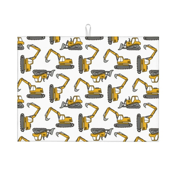 Kdxio Funny Excavator for Dish Drying Mat,24*18 inch Absorbent Dish Drainer Kitchen Counter,Large Size Dish Drying Pad for Countertops,Draining Racks