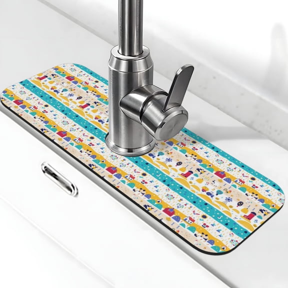 Kdxio Funny Farm Pattern Non-Slip Diatom Mud Faucet Drain Pad,Self Absorbent Mat for Kitchen Sink for Variety Kitchen & Bathroom Countertops