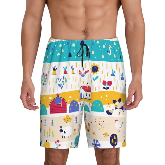 Kdxio Funny Farm Print Mens Sleep Shorts Bottoms Soft Comfy Pajama Wear Pants with Drawstring Pockets