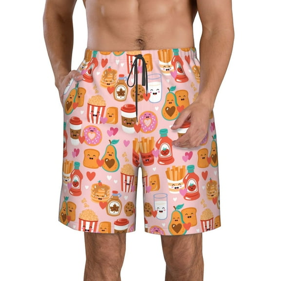 Kdxio Funny Food Pattern Mens Casual Shorts - Drawstring Summer Beach Sports Shorts for Men