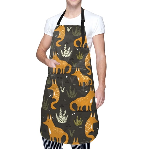 Kdxio Funny Fox by the Field Apron with Pockets Adjustable Kitchen Aprons for Men Women Waterproof Aprons for Cooking,Drawing,Crafting, Baking Household Cleaning