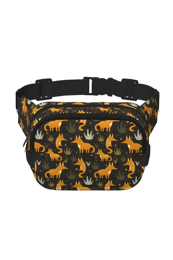 Funny Fox by the Field Crossbody Double Layer Waist Bag Belt Bag for Unisex Fanny Pack Fashion Waist Packs for Hiking Running Shopping Traveling