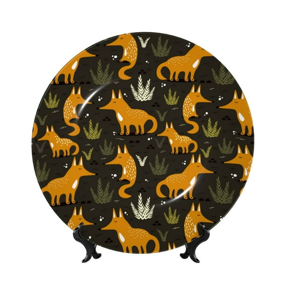 Kdxio Funny Fox by the Field Bone China Decorative Plate Ceramic Decorative Plate for Home Office Wall Stand Decorative Plates for Home Bedroom-8in