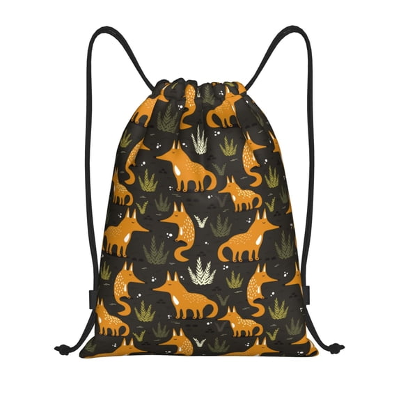Kdxio Funny Fox by the Field Print Drawstring Backpack Bag,Waterproof Draw String Back Sack, Gym Drawstring Bags Swim Bag For Unisex