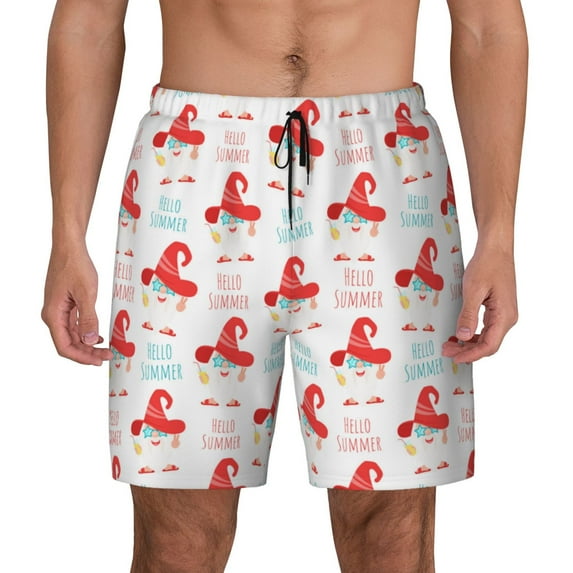 Kdxio Funny Gnomes Print Men's Swim Trunks with Compression Liner 7 Inch Inseam Quick Dry Swim Shorts