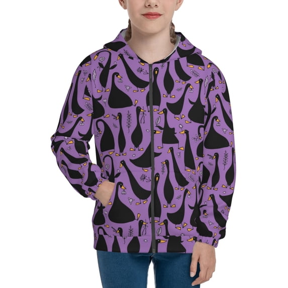 Kdxio Funny Goose Pattern Kids Boys Girls Zip Up Hoodie 3D Printed Hooded Sweatshirt Hoody Coat with Pocket 7-12 Y-Small