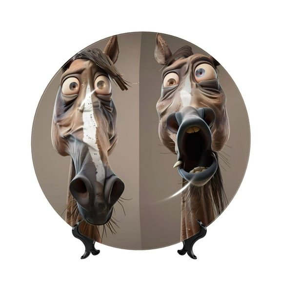 Kdxio Funny Horse Faces Expressions Bone China Decorative Plate Ceramic Decorative Plate for Home Office Wall Stand Decorative Plates for Home Bedroom-10in