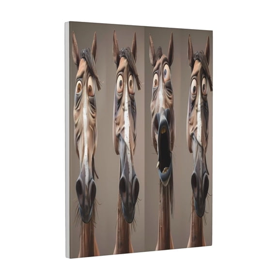 Kdxio Funny Horse Faces Expressions Pattern Canvas Wall Art 12x16 Inches - Waterproof HD Print Solid Wood Frame for Living Room & Bathroom,Vertical