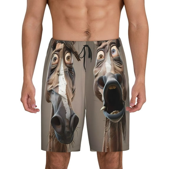 Kdxio Funny Horse Faces Expressions Print Mens Sleep Shorts Bottoms Soft Comfy Pajama Wear Pants with Drawstring Pockets