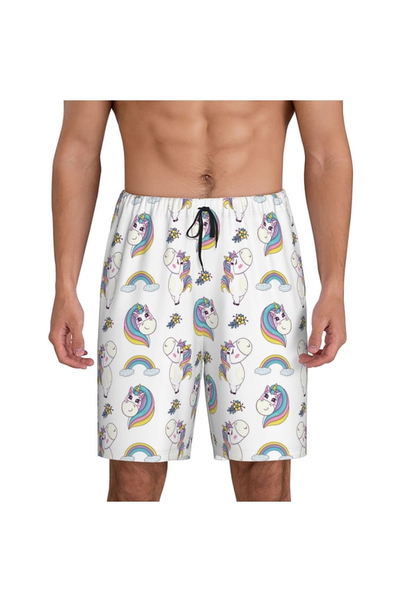 Funny Kawaii Unicorns Dancing Print Mens Sleep Shorts Bottoms Soft Comfy Pajama Wear Pants with Drawstring Pockets