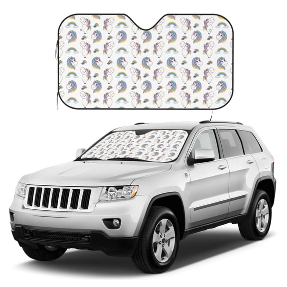Kdxio Funny Kawaii Unicorns Dancing Print Windshield Sun Shade, Foldable Sun Blocker for Car,Truck,SUV Automotive Interior Sun Protection,Reflective Shade for Front Windshield(Small)