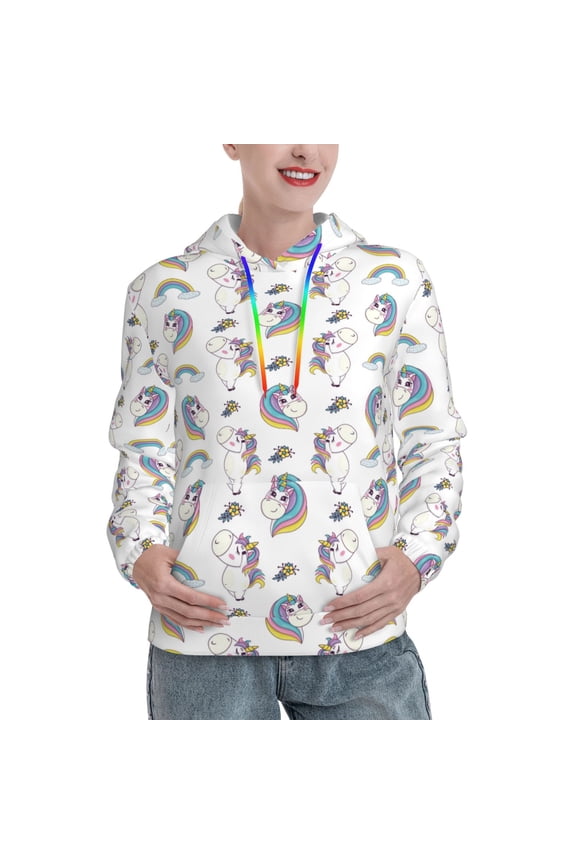 Funny Kawaii Unicorns Dancing Print Womens Oversized Hoodies Sweatshirts Hooded Pullover Tops Sweaters Casual-