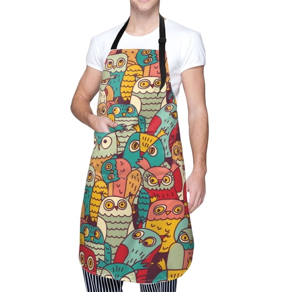 Kdxio Funny Owl Bird Apron with Pockets Adjustable Kitchen Aprons for Men Women Waterproof Aprons for Cooking,Drawing,Crafting, Baking Household Cleaning