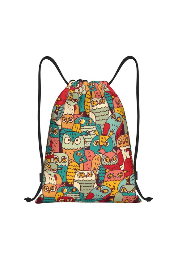 Funny Owl Bird Print Drawstring Backpack Bag,Waterproof Draw String Back Sack, Gym Drawstring Bags Swim Bag For Unisex