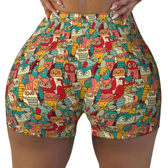 Kdxio Funny Owl Bird Print Workout Shorts for Women Seamless Soft Smooth Gym Yoga Scrunch Active Shorts
