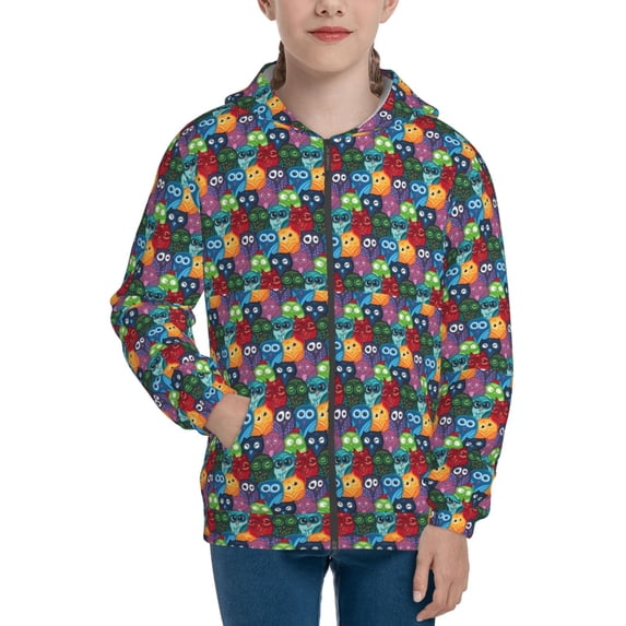 Kdxio Funny Owls Pattern Kids Boys Girls Zip Up Hoodie 3D Printed Hooded Sweatshirt Hoody Coat with Pocket 7-12 Y-Medium