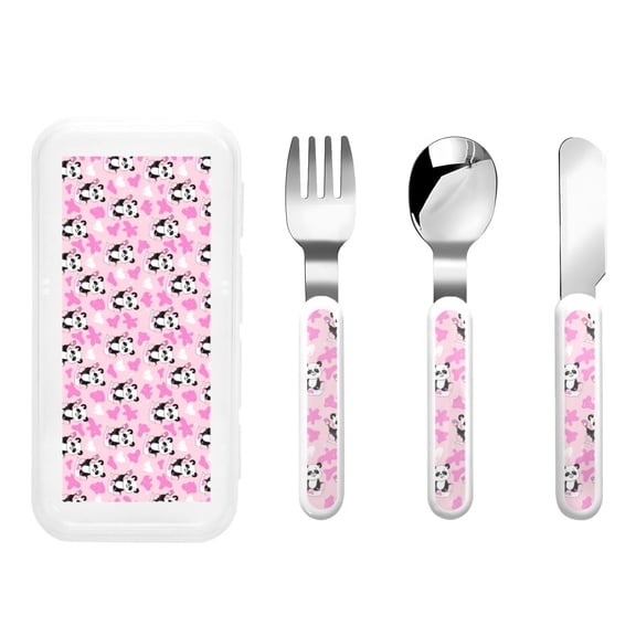 Kdxio Funny Panda Draws A Heart Toddler Utensils Set - Kids Silverware Set, Set Kids Utensils Set with Case for Preschooler Children