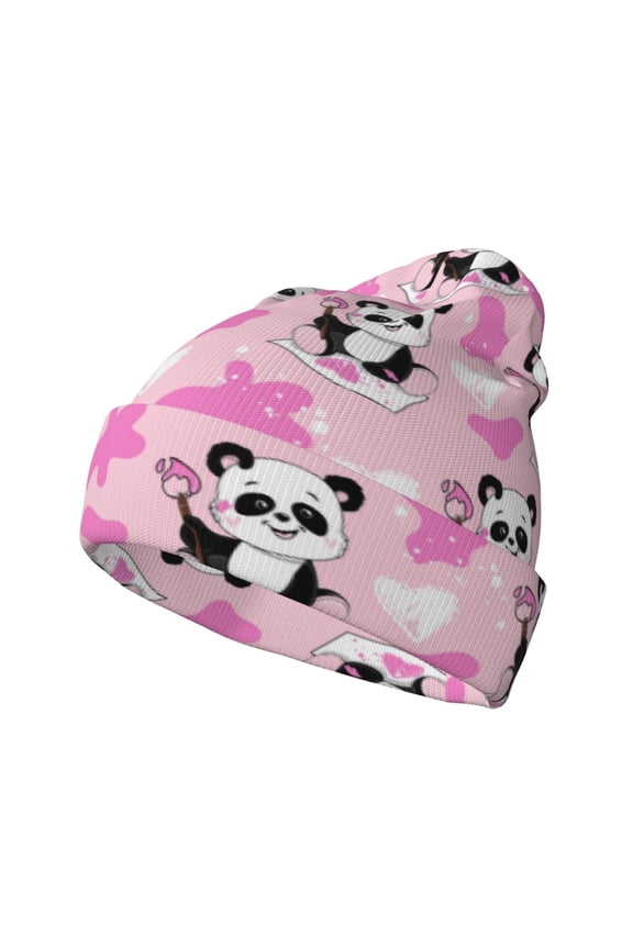 Funny Panda Draws A Heart Winter Beanie for Men Women Beanie Knit Hat Cuffed Cap Beanie Knit Chunky Snow Cap