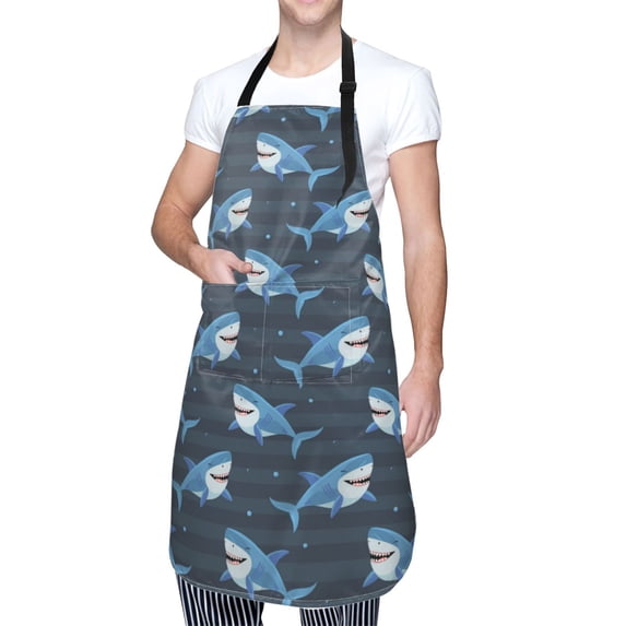 Kdxio Funny Sharks Apron with Pockets Adjustable Kitchen Aprons for Men Women Waterproof Aprons for Cooking,Drawing,Crafting, Baking Household Cleaning