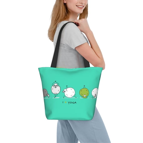 Kdxio Funny Sheep Doing Yoga Women Reusable Grocery Bags Foldable Ripstop,Reusable Shopping Bags for Shopping,Gym,Gift