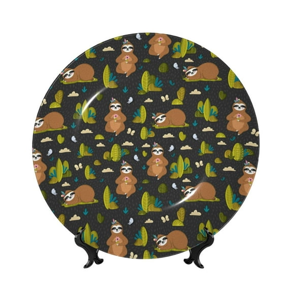Kdxio Funny Sloths In The Forest Bone China Decorative Plate Ceramic Decorative Plate for Home Office Wall Stand Decorative Plates for Home Bedroom-7in