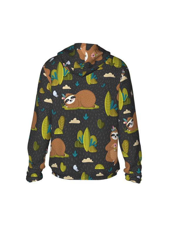 Funny Sloths In The Forest Print Women Men Sun Protection UPF 50+ Jackets Zip Up Long Sleeve Hoodie Hiking Lightweight with Pockets