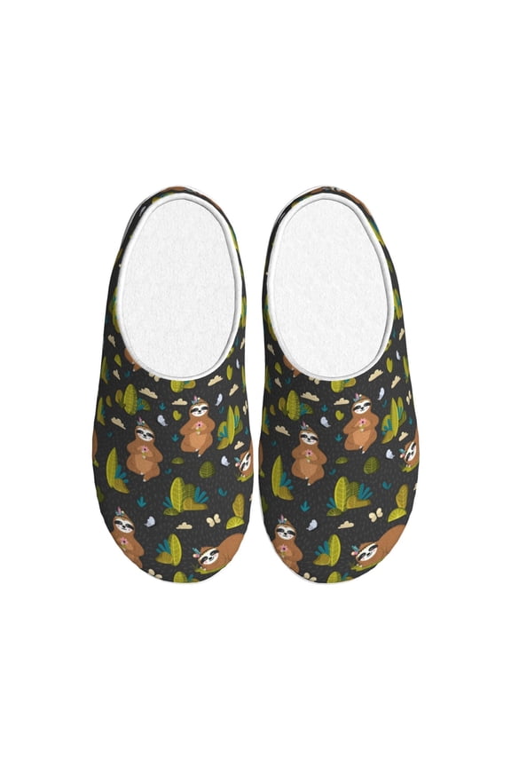 Funny Sloths In The Forest Women's Men's Slippers Plush Slip-On House Slipper for Winter Indoor Soft Cushion Non-slip Fluffy Slides Slippers-8