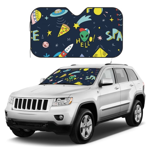 Kdxio Funny Spaceships Print Windshield Sun Shade, Foldable Sun Blocker for Car,Truck,SUV Automotive Interior Sun Protection,Reflective Shade for Front Windshield(Medium)