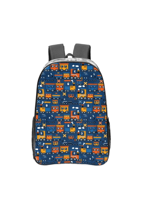 Funny Steam Train Clear Backpack, Transparent Bookbag for School for Women Men, Capacity Clear Bag for College, Travel