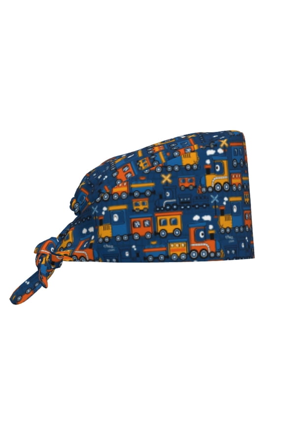 Funny Steam Train Pattern Turban Hat for Women Men Comfortable Adjustable Cleaning Working Cap with Sweatband