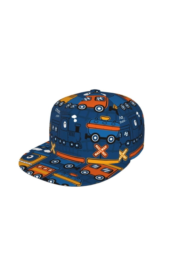 Funny Steam Train Print Snapback Hat for Men Women,Adjustable Baseball Cap