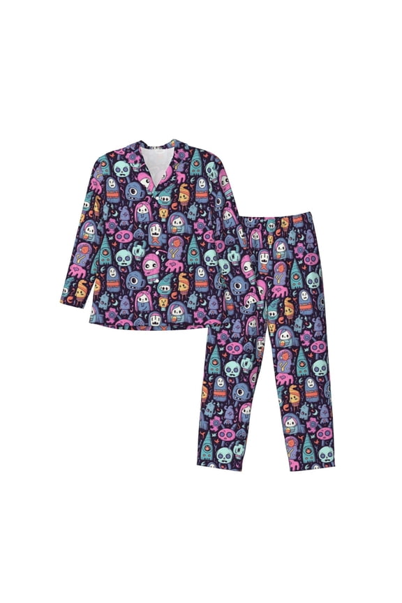 Funny colorful skull ghost Men’s Pajama Set Pajamas For Men 2 Piece PJ Set with Men Pajama Pants and Long Sleeve T-Shirt Lounge Set-Medium