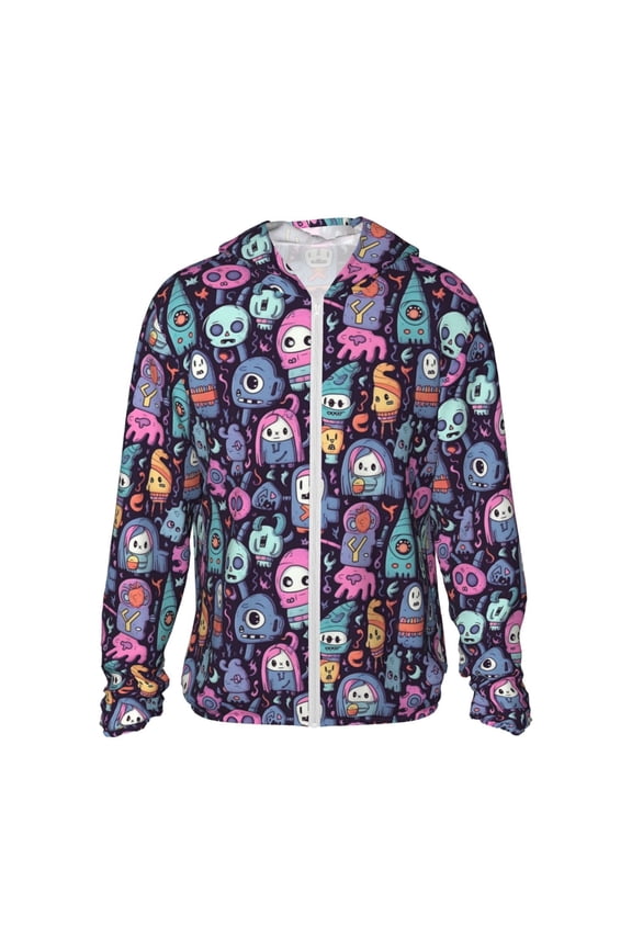 Funny colorful skull ghost Print Women Men Sun Protection UPF 50+ Jackets Zip Up Long Sleeve Hoodie Hiking Lightweight with Pockets