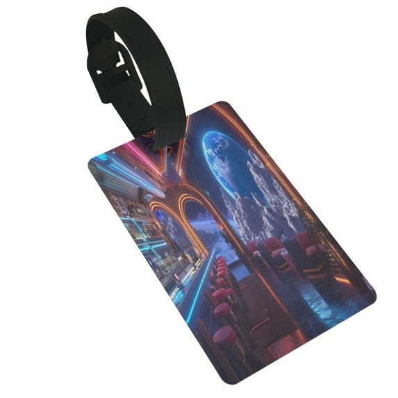 Kdxio Futuristic Bar Space View Luggage Tags Privacy Cover ID Label Suitcase Tags Identifiers For School Bags,Suitcases