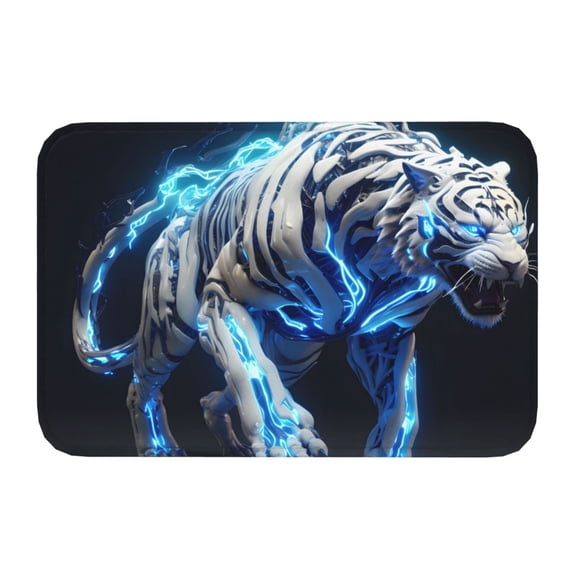 Kdxio Futuristic Blue Light White Tiger,16" x 24", Non-Slip Front Door Mats,Outdoor Welcome Mat Washable