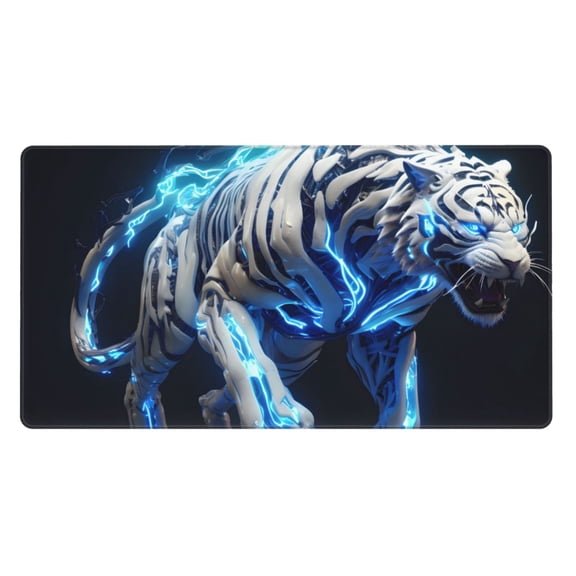 Kdxio Futuristic Blue Light White Tiger Print Large Gaming Mouse Pad,Non-Slip Base,Water Resist Keyboard Pad for Gamer,Office & Home,29.5 x 15.8 in