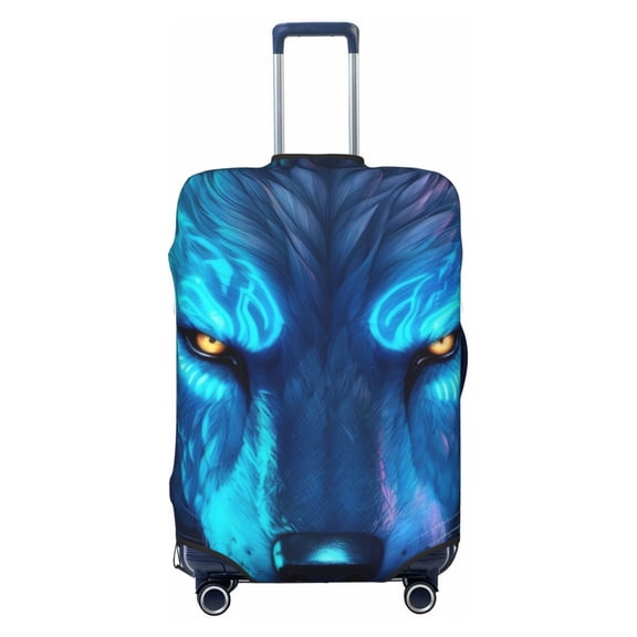 Kdxio Futuristic Blue Light Wolf Pattern Luggage Cover for Travel,Elastic and Durable,Fits 18-32 Inch,Anti-Scratch Suitcase Protector-No luggage included