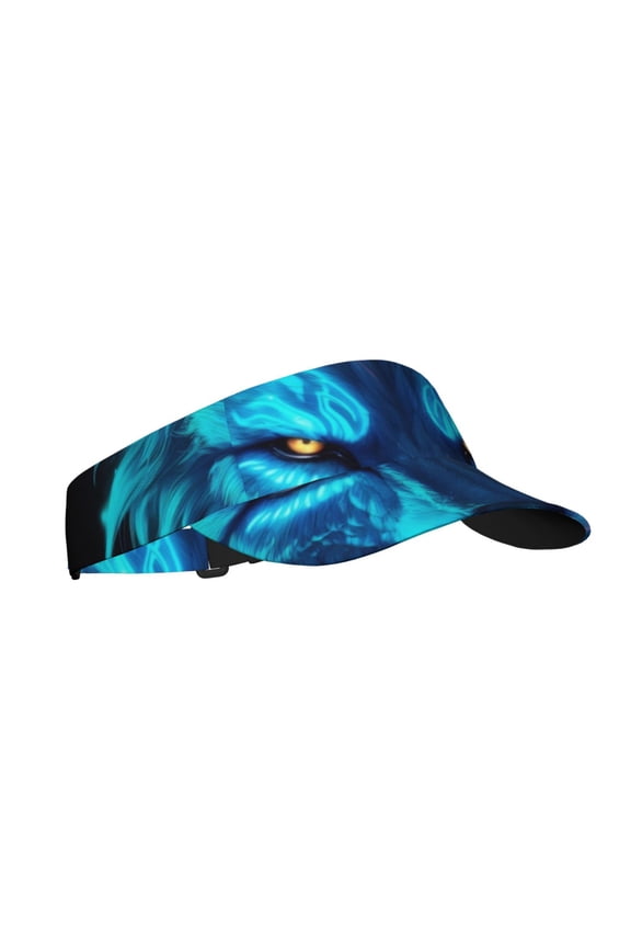 Futuristic Blue Light Wolf Print Sun Visor Hat Golf Visor Adjustable Velcro Outdoor Sports Cap for Men Women