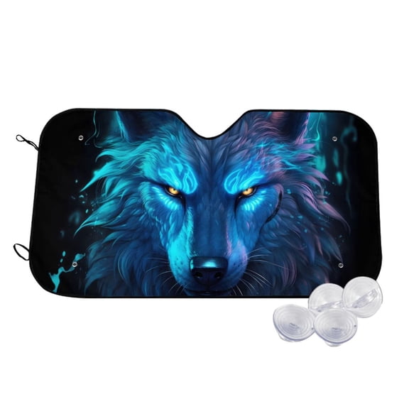 Kdxio Futuristic Blue Light Wolf Print Windshield Sun Shade,UV Rays and Sun Heat Protection,Sunshade for Car Windshield,Car Shade Front Windshield - Medium