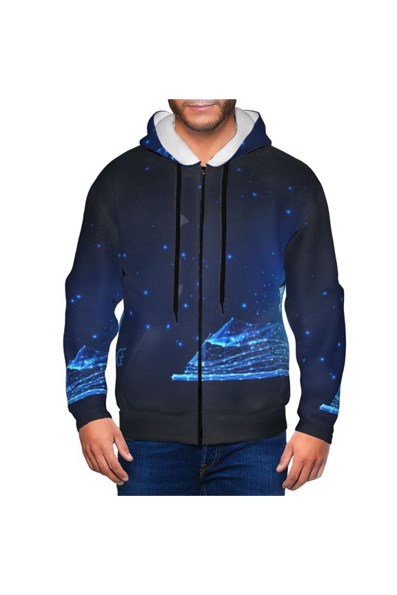 Futuristic Book Knowledge Print Men Hoodies Casual Hoodies for Men with Zip Pockets Full Zip Long Sleeve Sweatshirt Sports Hooded Jacket-Small