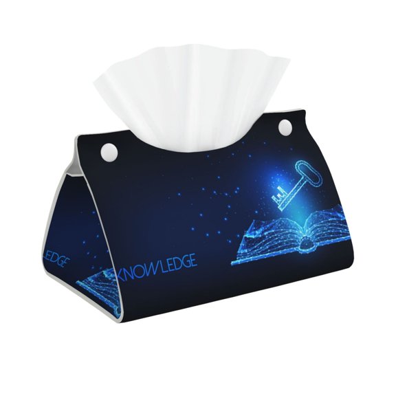 Kdxio Futuristic Book Knowledge Print Tissue Box Cover,Modern PU Leather Rectangular Tissue Box Holder for Bathroom Living Room Bedroom Office Desk Car Home