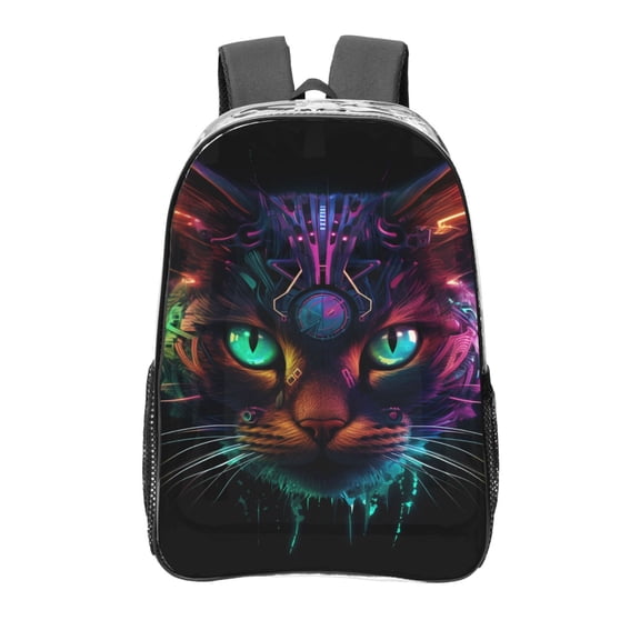 Kdxio Futuristic Cat Warrior Clear Backpack, Transparent Bookbag for School for Women Men, Capacity Clear Bag for College, Travel