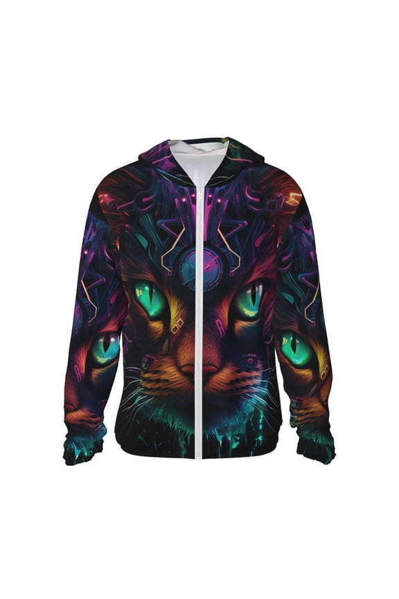Futuristic Cat Warrior Print Women Men Sun Protection UPF 50+ Jackets Zip Up Long Sleeve Hoodie Hiking Lightweight with Pockets