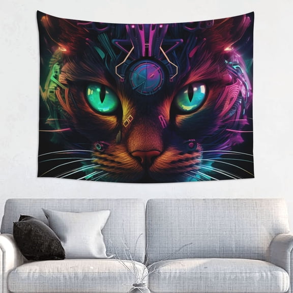 Kdxio Futuristic Cat Warrior Wall Hanging Tapestries Banner For Bedroom College Dorm Home Living Room Party Decor 29X37 In