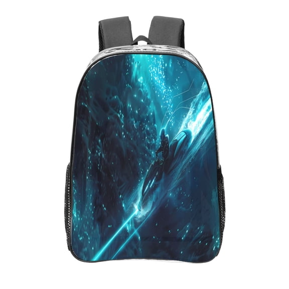 Kdxio Futuristic Jet Ski Adventure Clear Backpack, Transparent Bookbag for School for Women Men, Capacity Clear Bag for College, Travel