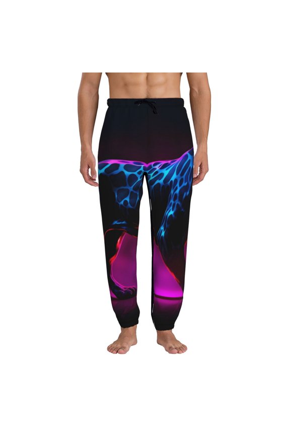 Futuristic Purple Panther A、 Pattern Joggers,Sweatpants for Men with Pockets-Medium