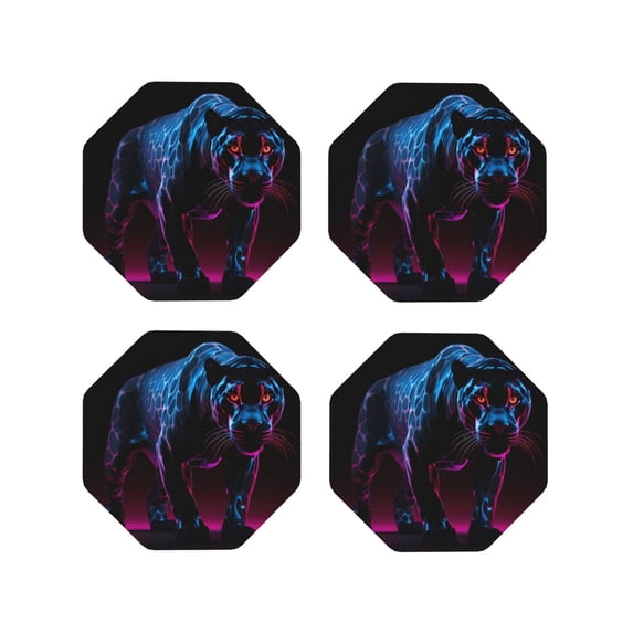 Kdxio Futuristic Purple Panther Funny Coasters,4 Pcs Leather Coasters,Housewarming Gifts,Protect Furniture from Water Marks Scratch and Damage