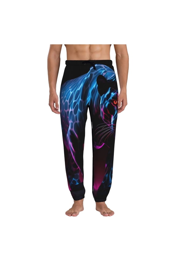 Futuristic Purple Panther Pattern Joggers,Sweatpants for Men with Pockets-Small